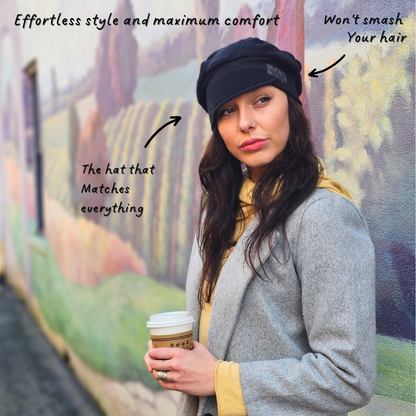 Black on black Upcycled Sweater Newsboy cap