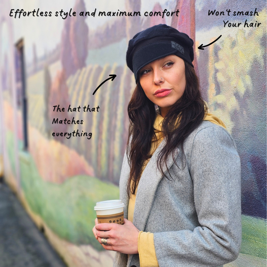 Black on black Upcycled Sweater Newsboy cap