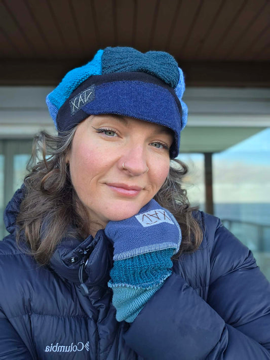 Ocean tones Upcycled sweater Newsboy cap