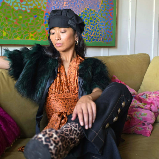 Light weight Upcycled from Business woman black slacks Newsboy