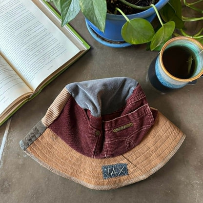 Upcycled Corduroy pants Brown tones turned into an Adult bucket