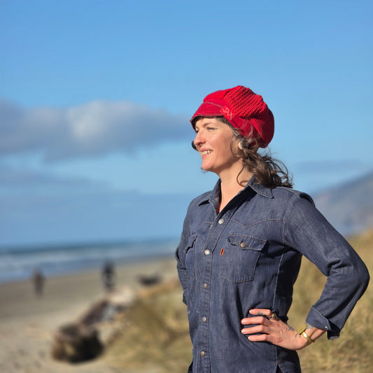 Red on red Upcycled Sweater Newsboy cap