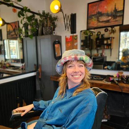 Upcycled fuzzies turned into an Adult OS bucket reversible