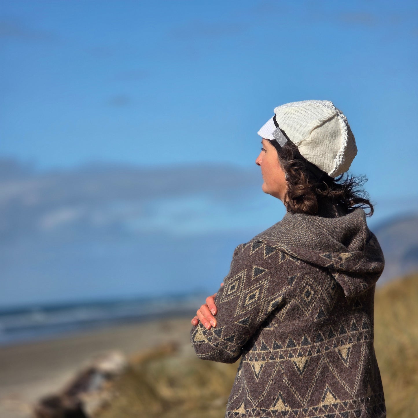 Cream Mix Upcycled Sweater Newsboy cap