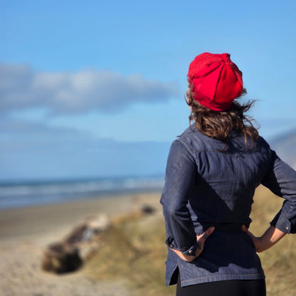 Red on red Upcycled Sweater Newsboy cap