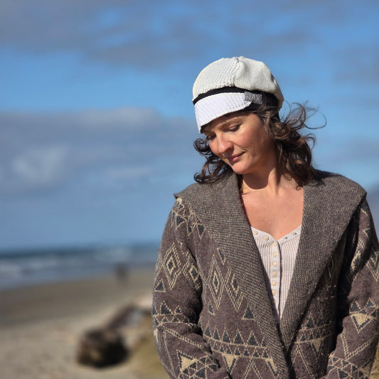 Cream Mix Upcycled Sweater Newsboy cap