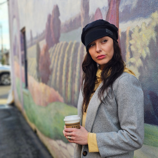Black on black Upcycled Sweater Newsboy cap