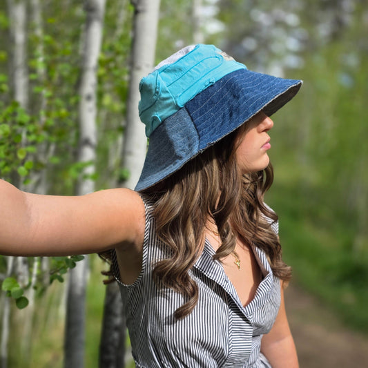 Upcycled Summer Sky blue Sun Hat