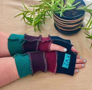 Upcycled Fall mix Jewel tone sweaters Fingerless texting gloves