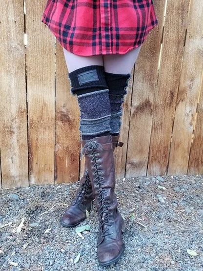 Black and Speckeled Upcycled Sweater Leg Warmers