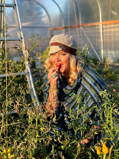 Upcycled Tan Lace with brown band Newsboy cap