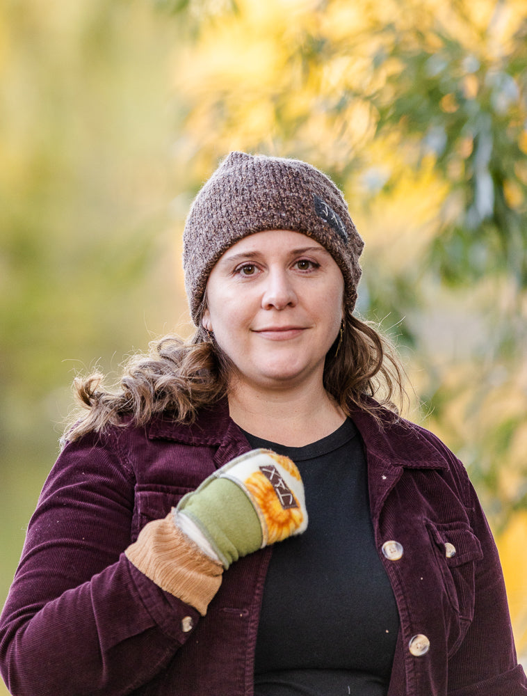 Upcycled soft caramel and green sweaters Fingerless texting gloves