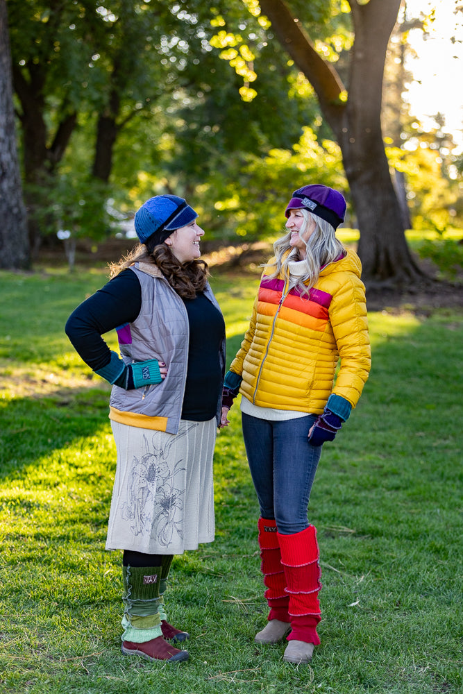 Upcycled mix Teal and Navy sweaters Fingerless texting gloves