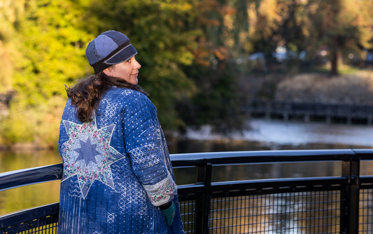 Upcycled Mix Blue sweaters made into a Flapper hat onesize