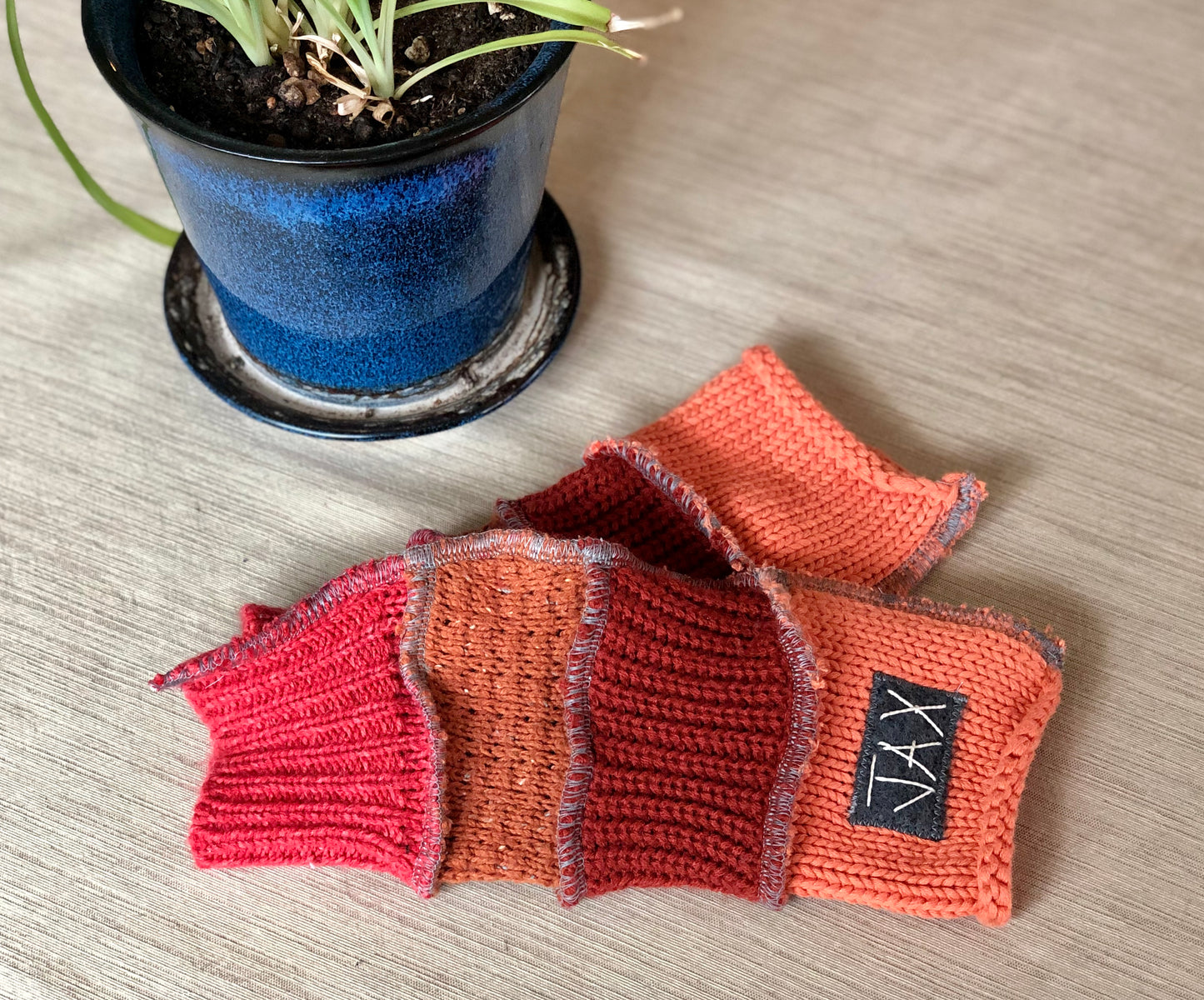 Upcycled Fall mix Orange sweaters Fingerless texting gloves
