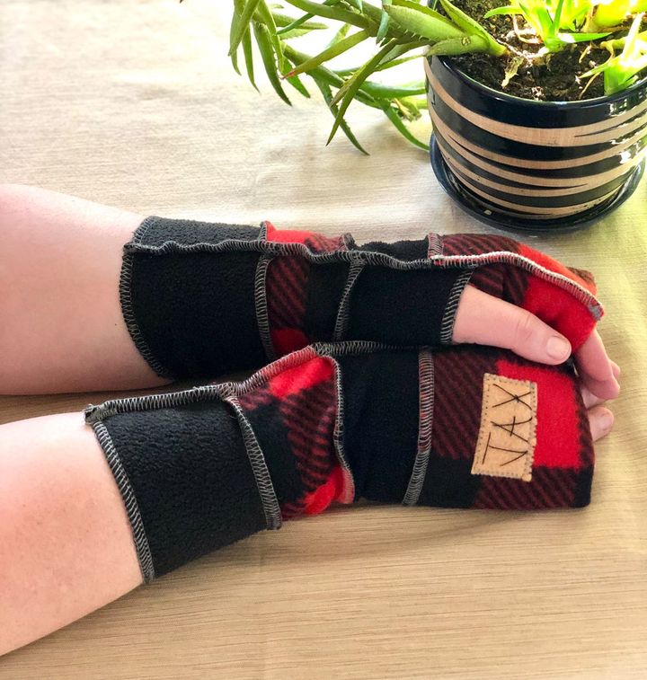 Fleece Buffalo Plaid JAX Fingerless Gloves