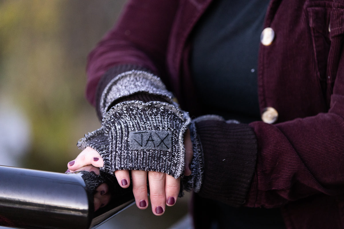 Upcycled Heathered black and grey sweaters Fingerless texting gloves