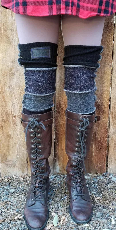 Black and Speckeled Upcycled Sweater Leg Warmers