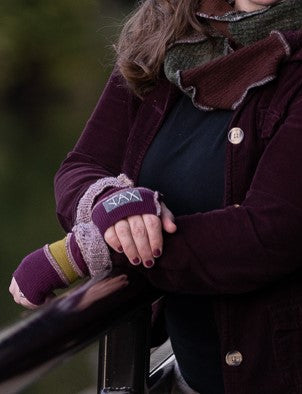 Upcycled Fall mix Plum and pea sweaters Fingerless texting glov