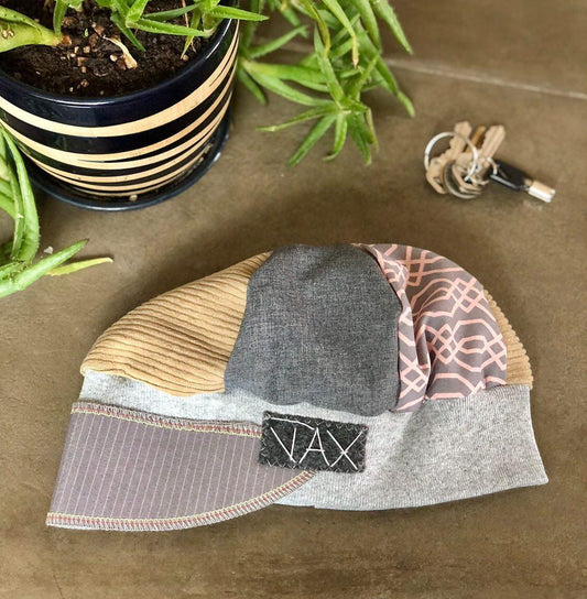Corduroy and grey business suit upcycled hat onesize