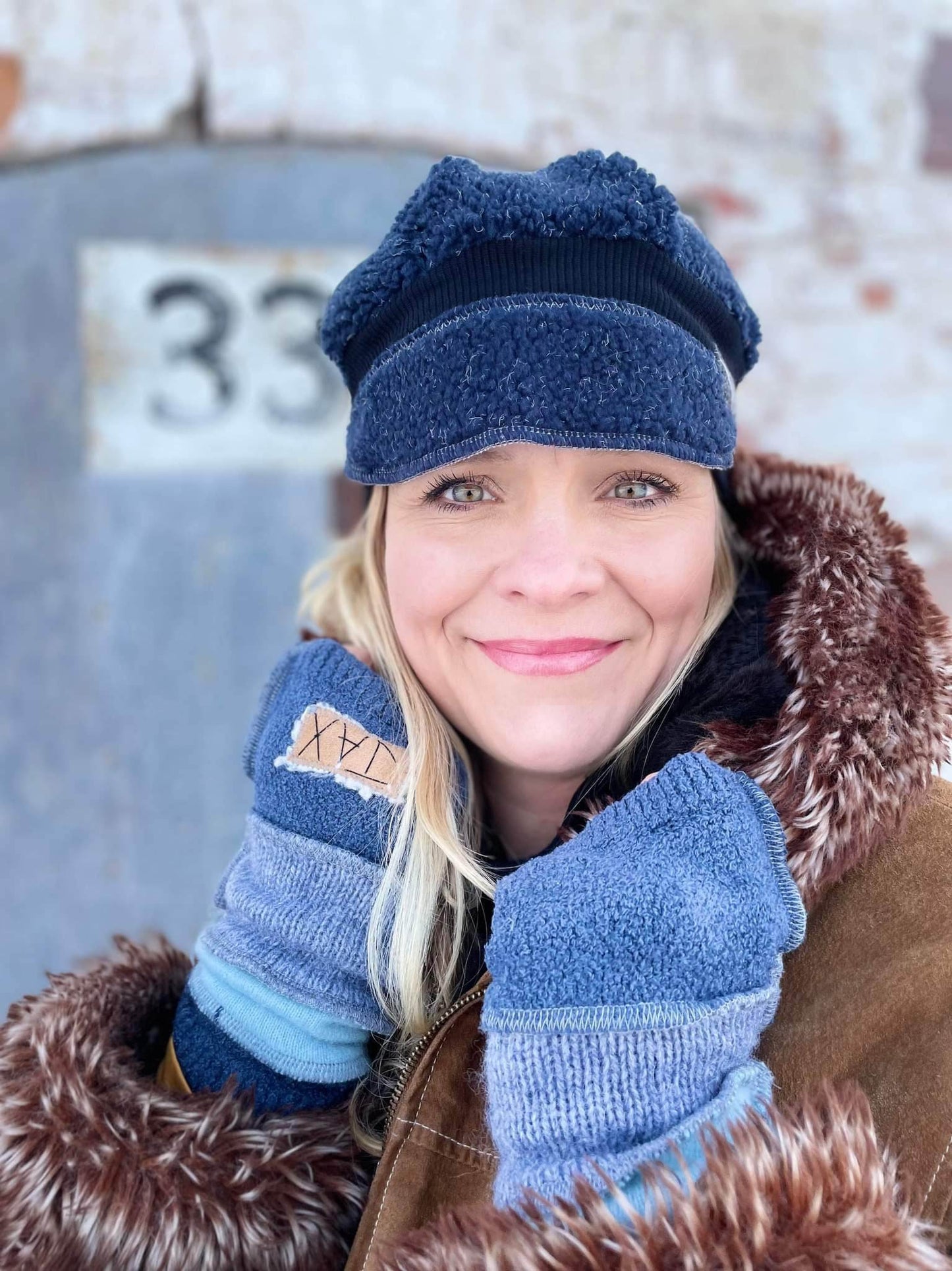 Upcycled Fleece Jacket Navy Sherpa JAX flapper