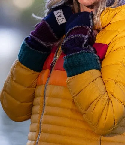 Upcycled Fall mix Jewel tone sweaters Fingerless texting gloves