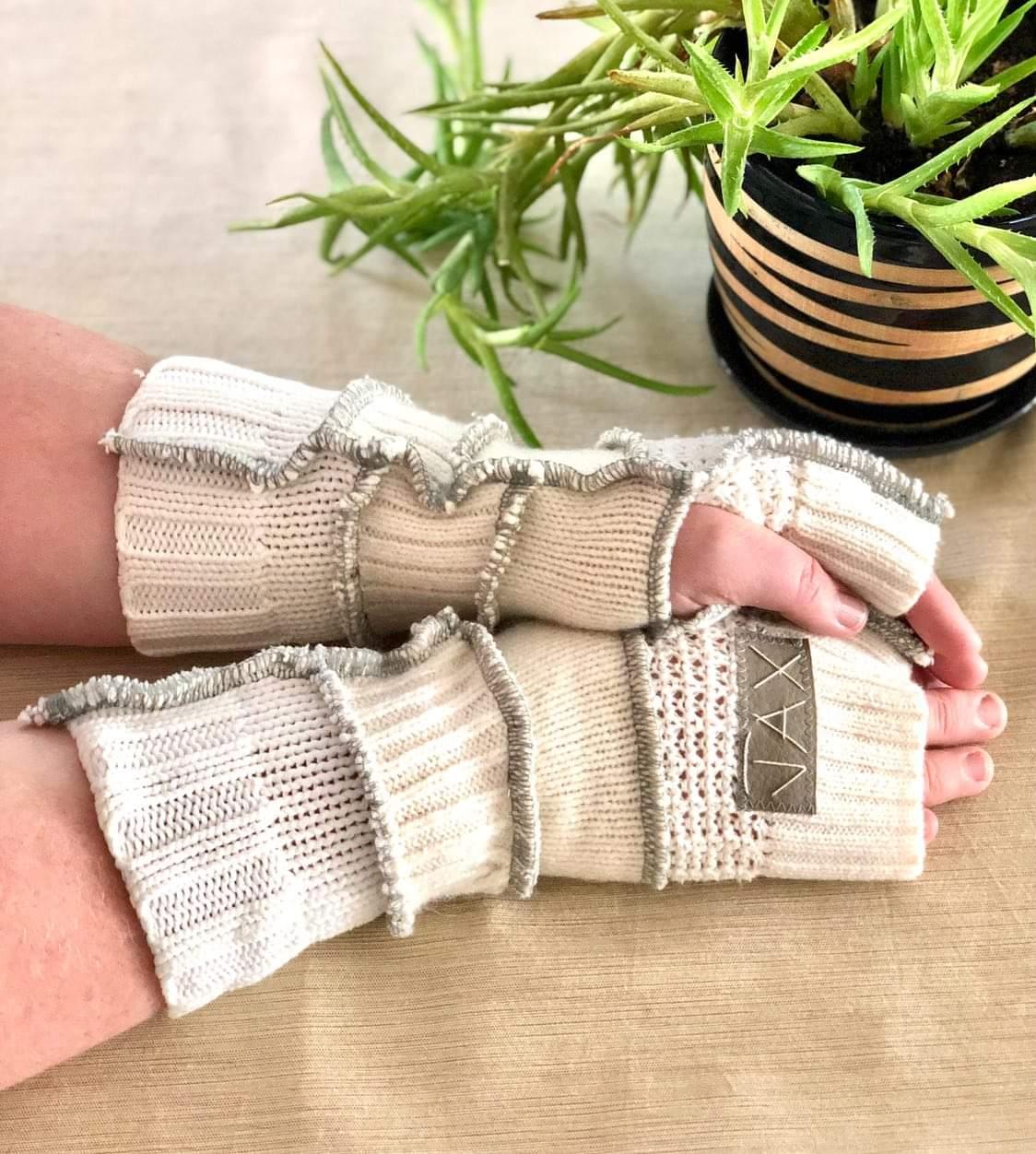 Upcycled Cream mix sweaters Fingerless texting gloves