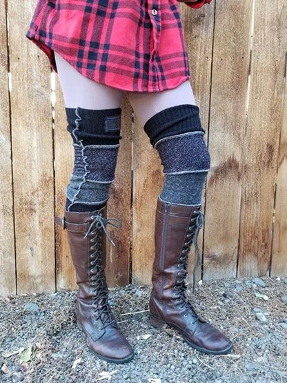 Black and Speckeled Upcycled Sweater Leg Warmers