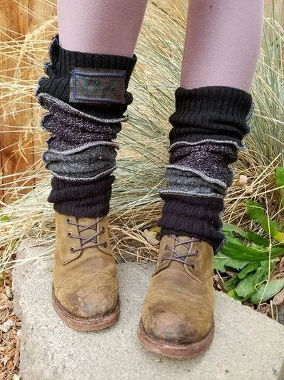 Black and Speckeled Upcycled Sweater Leg Warmers