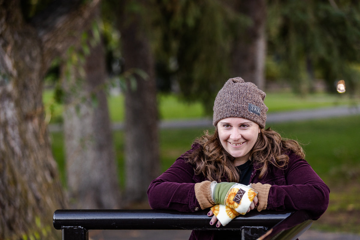 Upcycled soft caramel and green sweaters Fingerless texting gloves