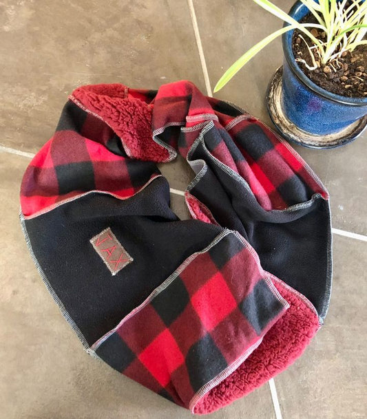 Buffalo plaid and Red Sherpa JAX infinity scarf