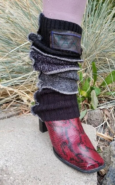 Black and Speckeled Upcycled Sweater Leg Warmers